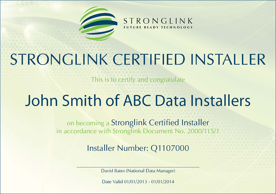 Certified Installer Certificate